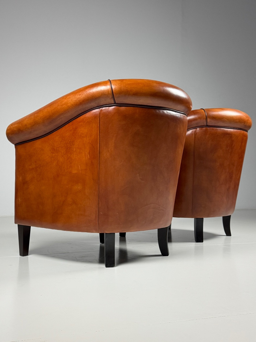 Lot de 2 fauteuils club en cuir de mouton -photo-8