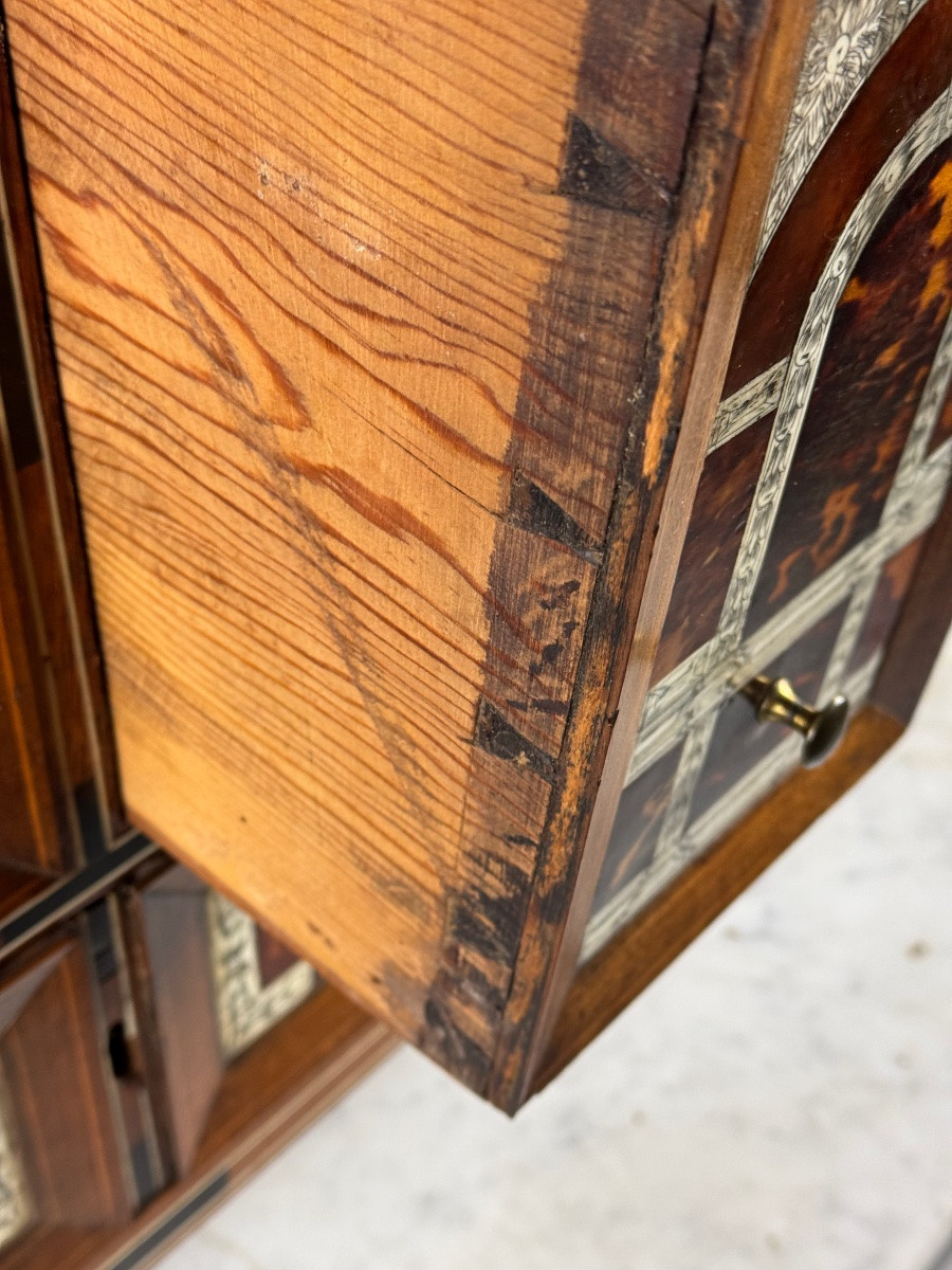 19th Century Art Cabinet In Wood With Ebony, Turtle And Bone Inlay-photo-5