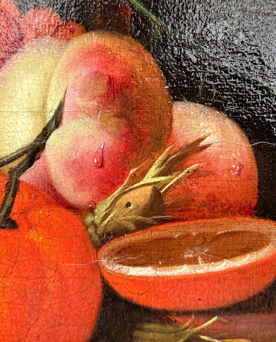 “Jan Mortel (attr.) Nature morte hollandaise avec fruits, vin et verre vénitien".-photo-4