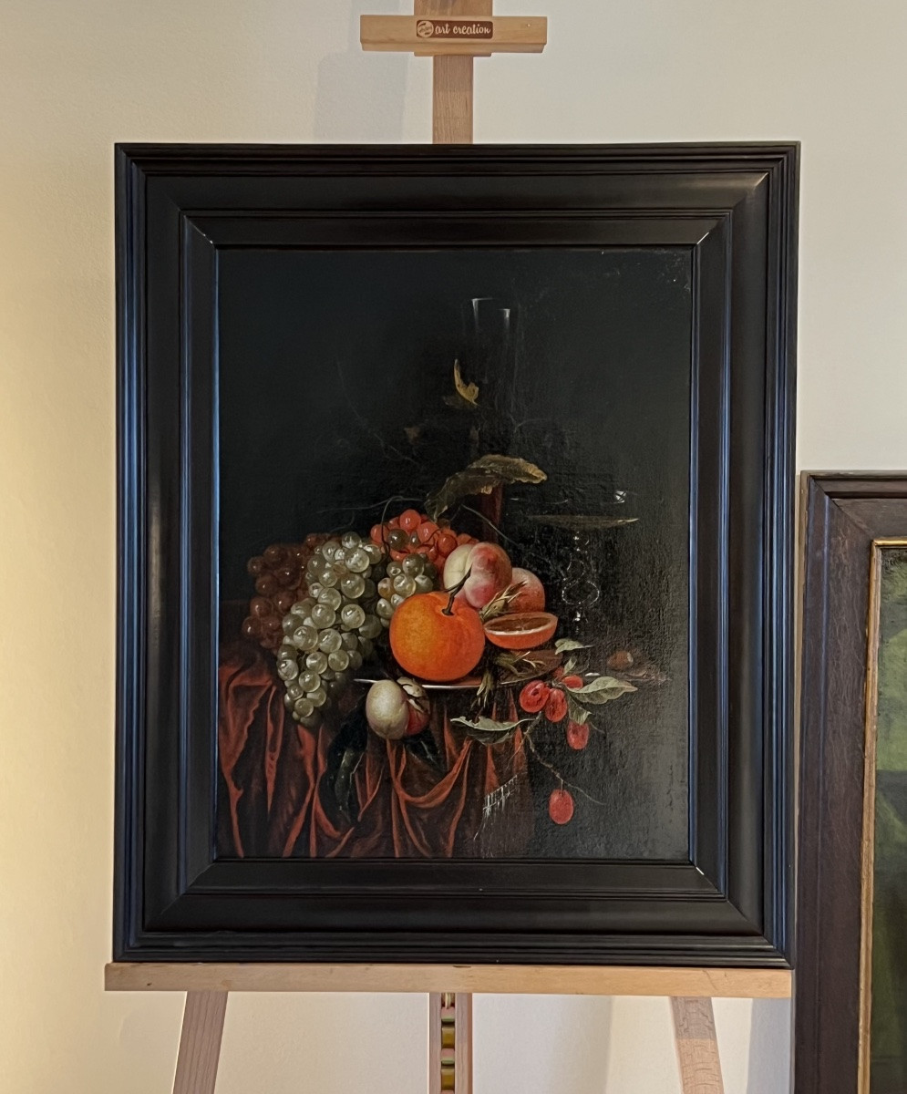 “Jan Mortel (attr.) Nature morte hollandaise avec fruits, vin et verre vénitien".-photo-6