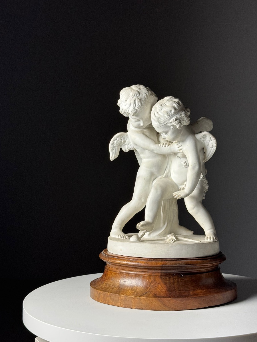 Statue en porcelaine biscuit Puttis 1920-photo-1