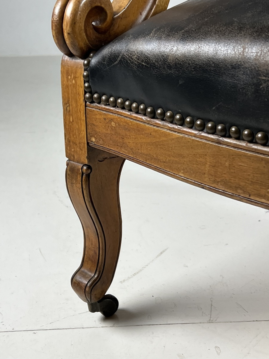 Chaise De Bibliothèque Française En Cuir Noir-photo-2