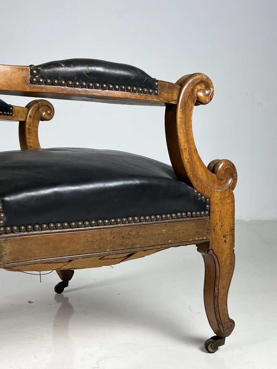 Chaise De Bibliothèque Française En Cuir Noir-photo-4