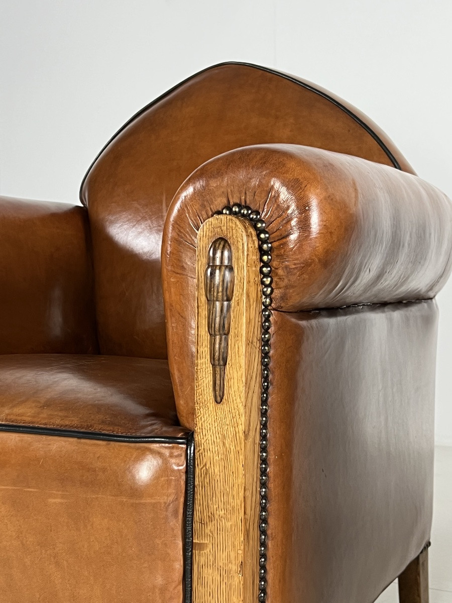 1920 Fauteuils club en cuir de mouton Art Déco-photo-2
