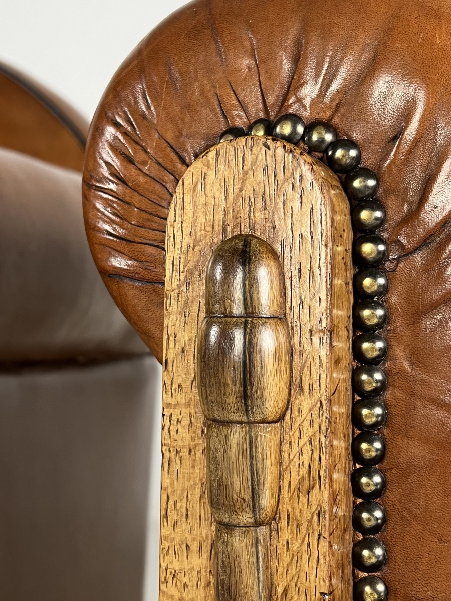 1920 Fauteuils club en cuir de mouton Art Déco-photo-4