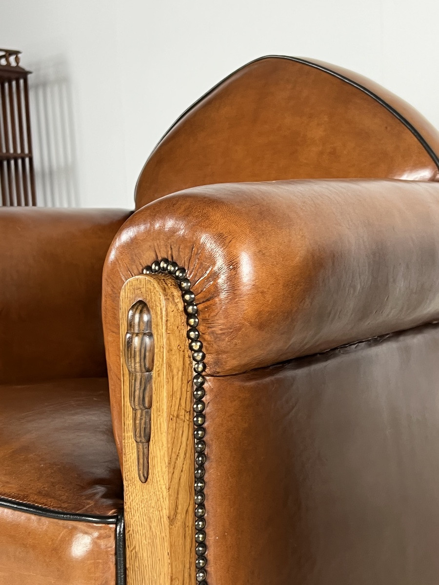 1920 Fauteuils club en cuir de mouton Art Déco-photo-4