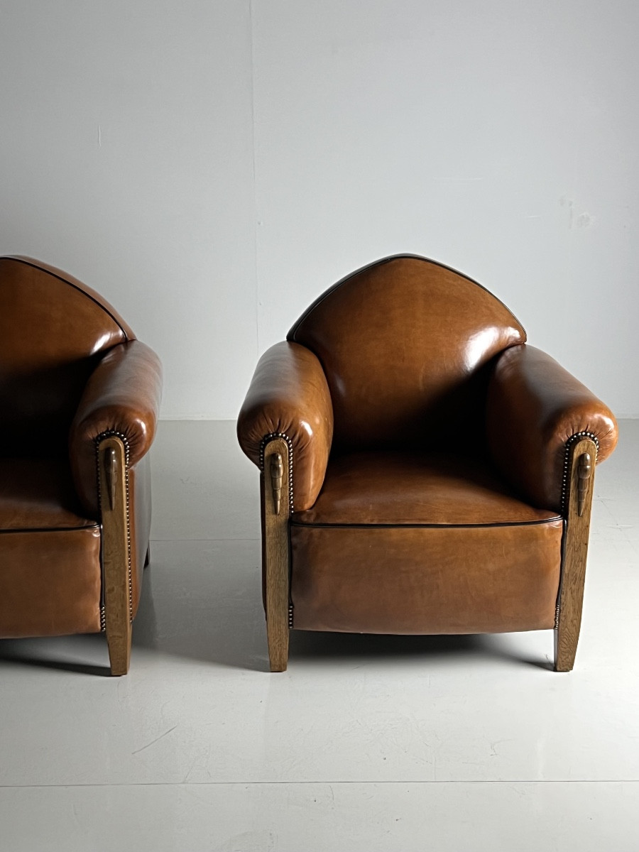 1920 Fauteuils club en cuir de mouton Art Déco