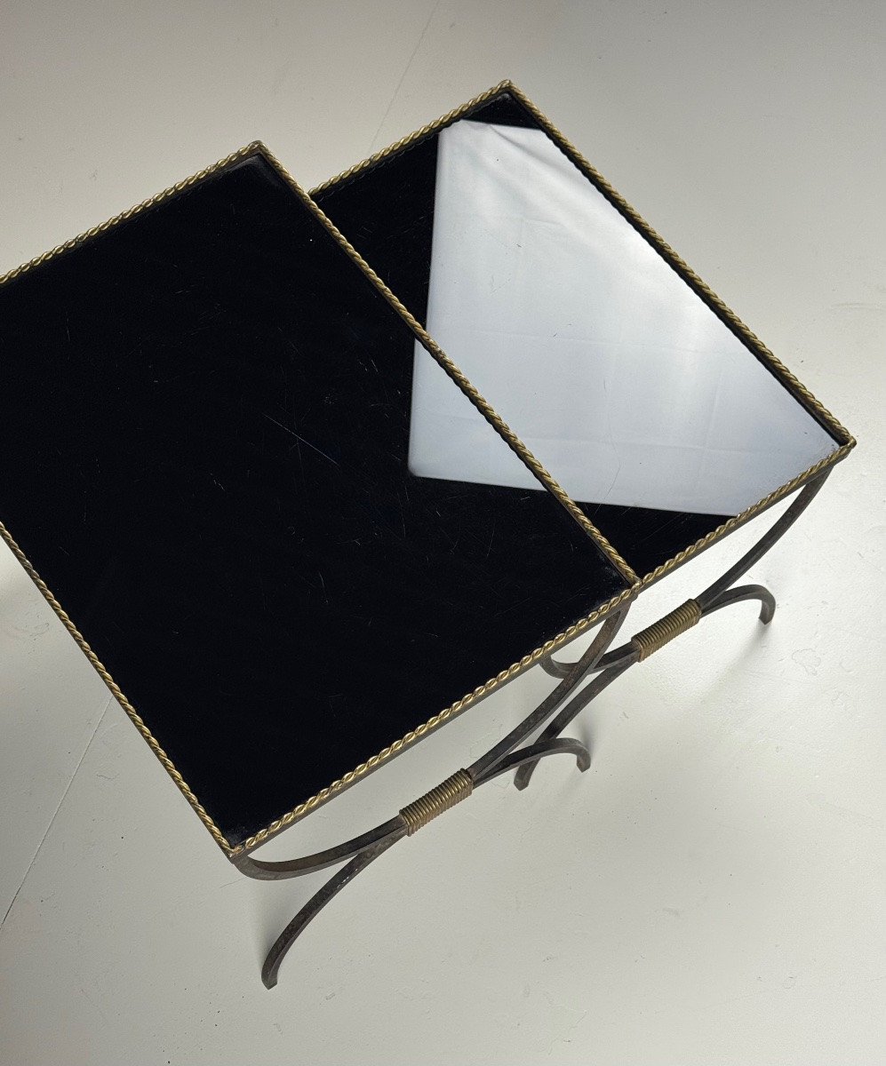 Tables gigognes vintage en verre noir-photo-2