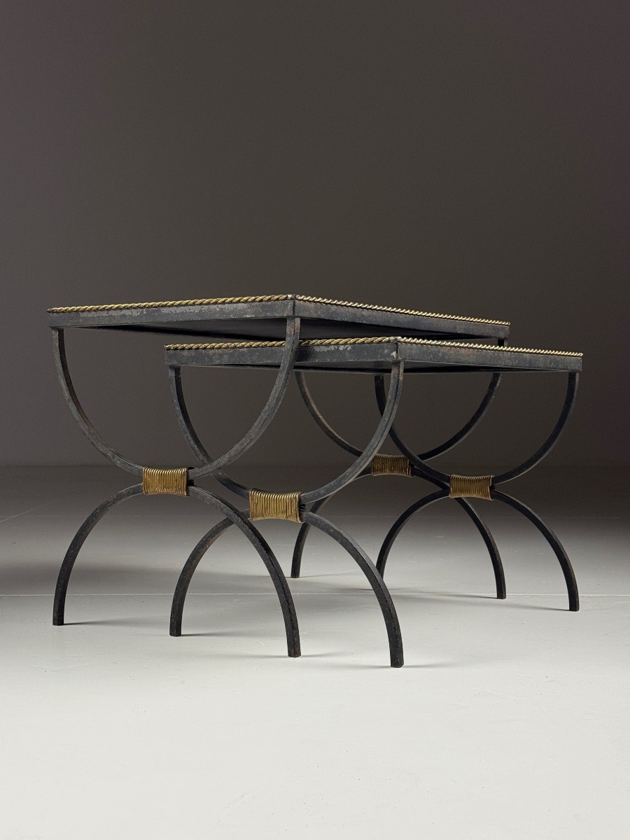 Tables gigognes vintage en verre noir-photo-4