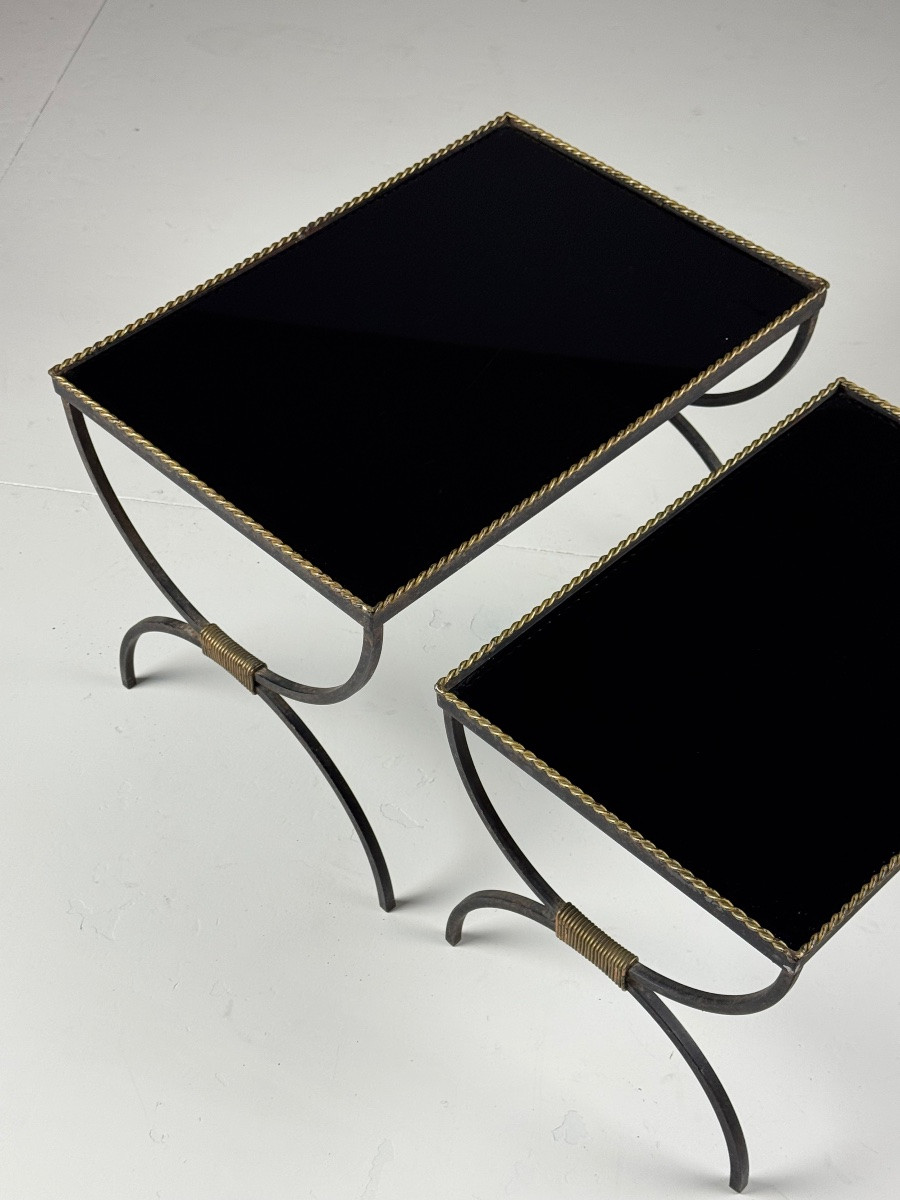 Tables gigognes vintage en verre noir-photo-1