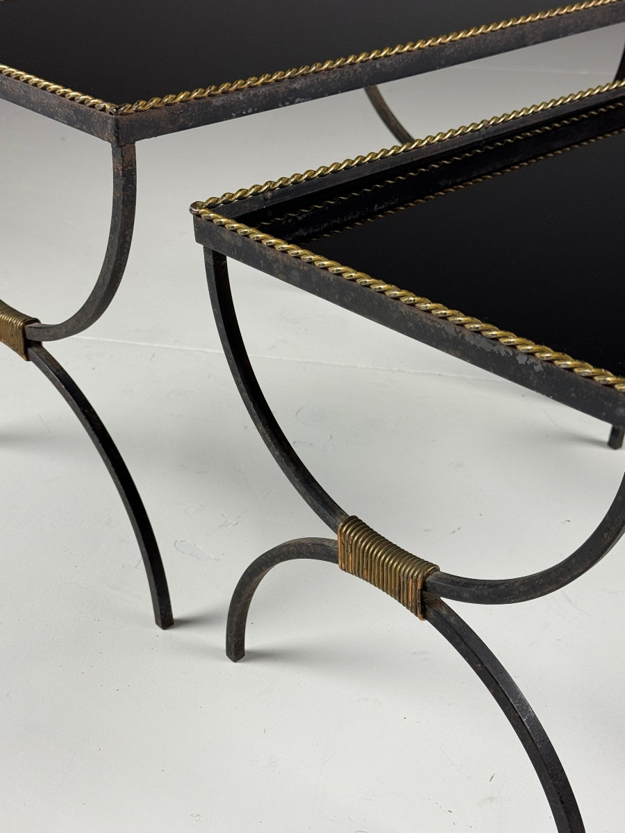 Tables gigognes vintage en verre noir-photo-4