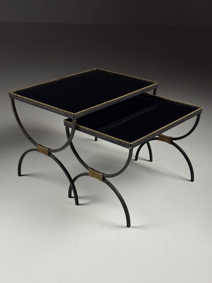 Tables gigognes vintage en verre noir-photo-5