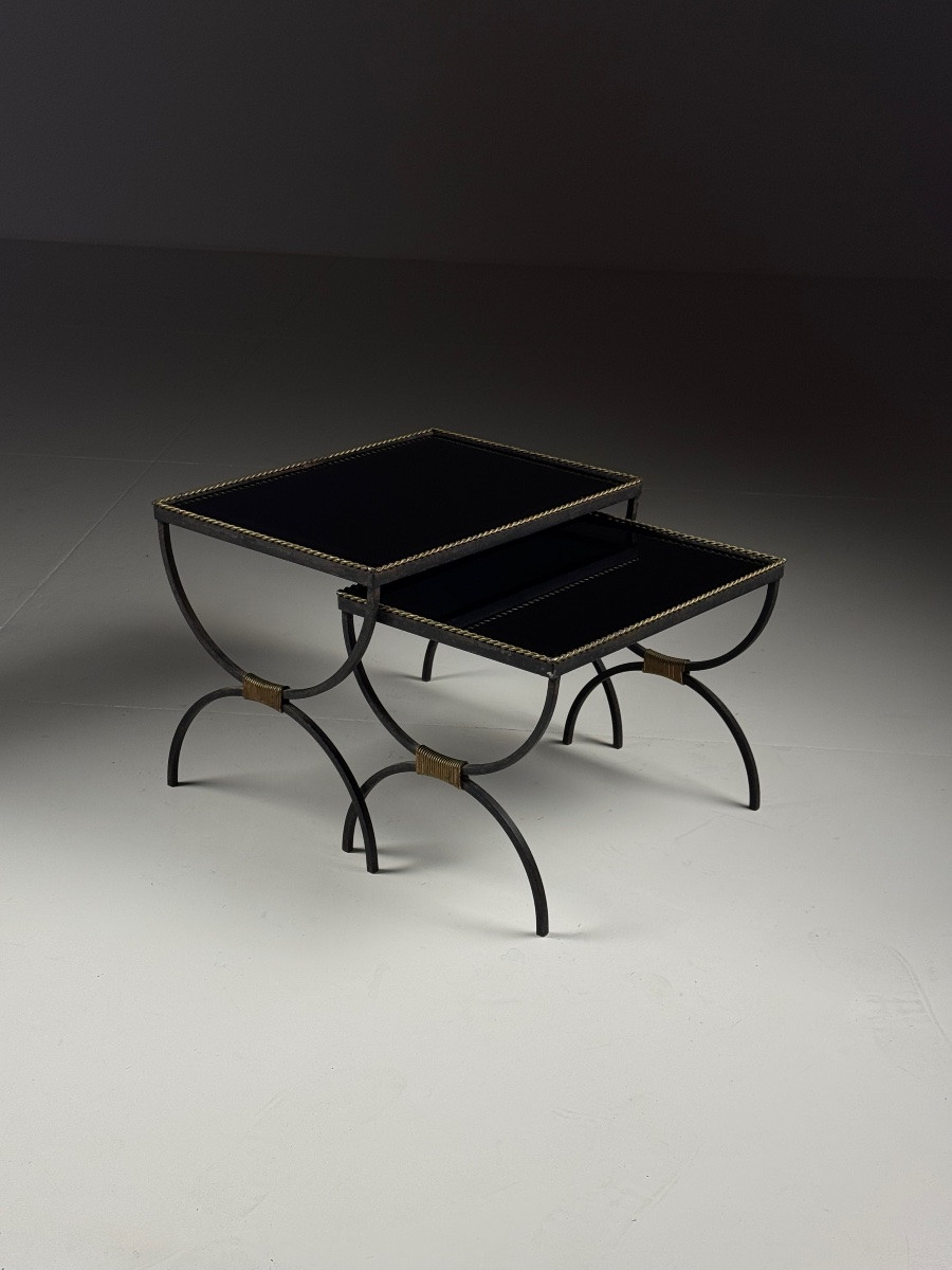Tables gigognes vintage en verre noir-photo-6