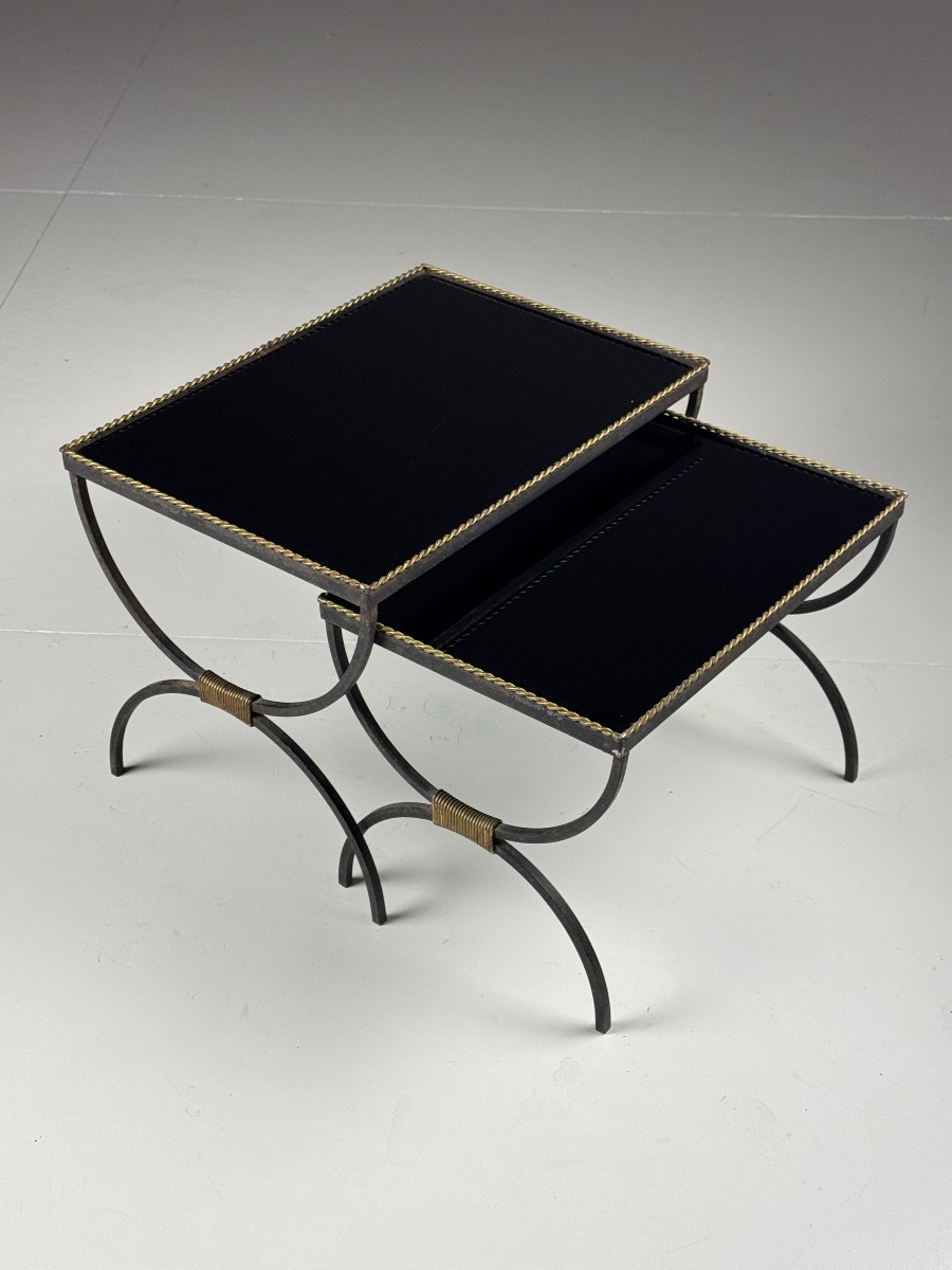 Tables gigognes vintage en verre noir