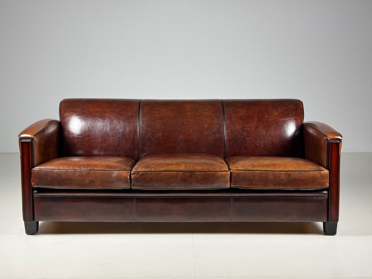 3-seater Sheepskin Sofa, Art Deco Style-photo-2