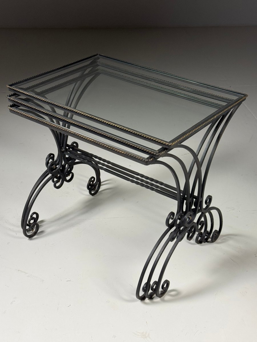 Set de 3 tables gigognes en métal, 20e siècle-photo-4