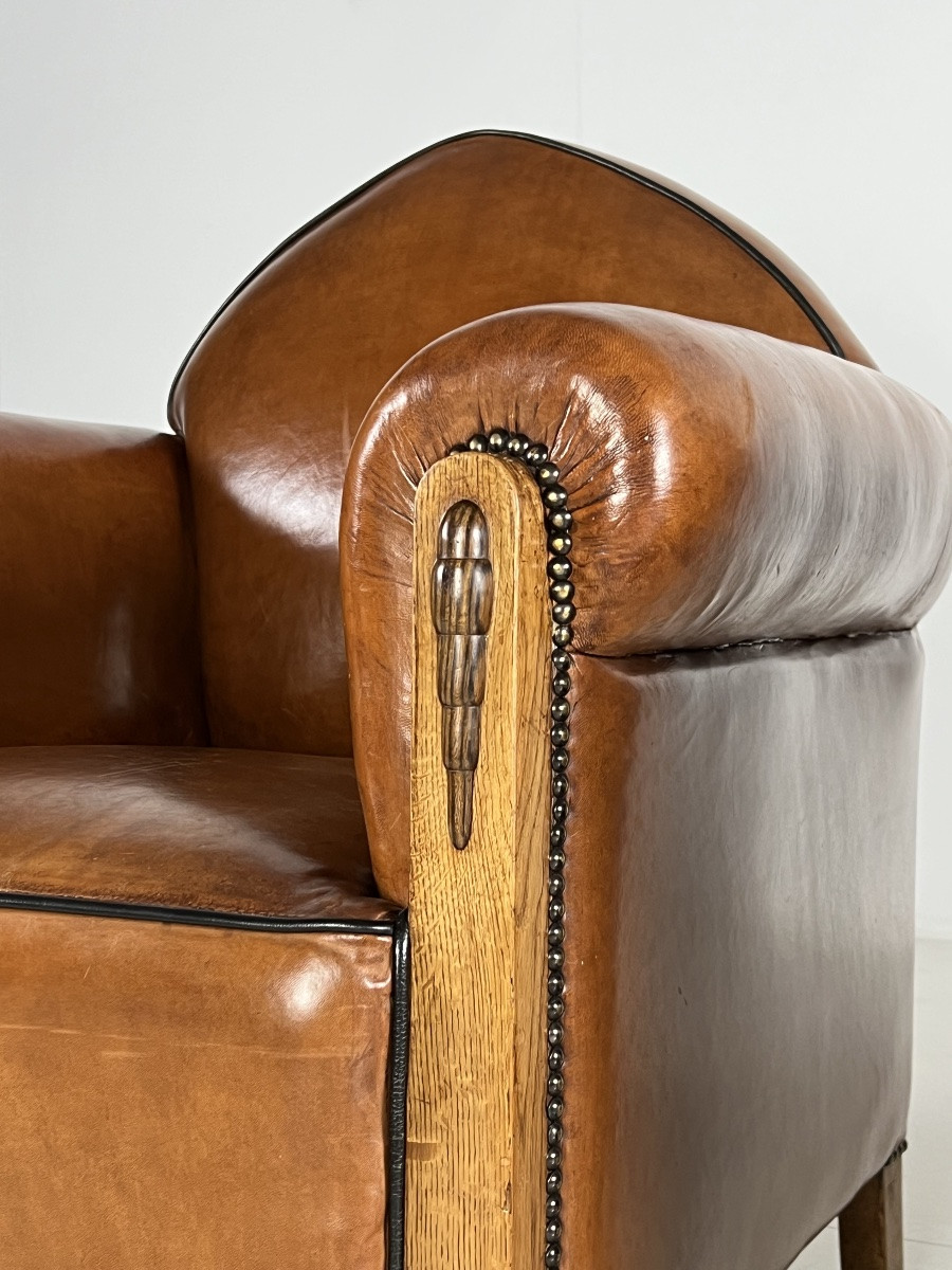 2x Art Deco Amsterdam School Sheepskin Club Chairs-photo-4