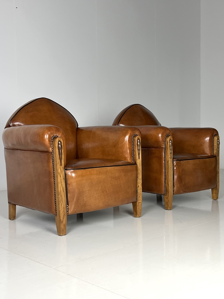 2x Art Deco Amsterdam School Sheepskin Club Chairs-photo-7