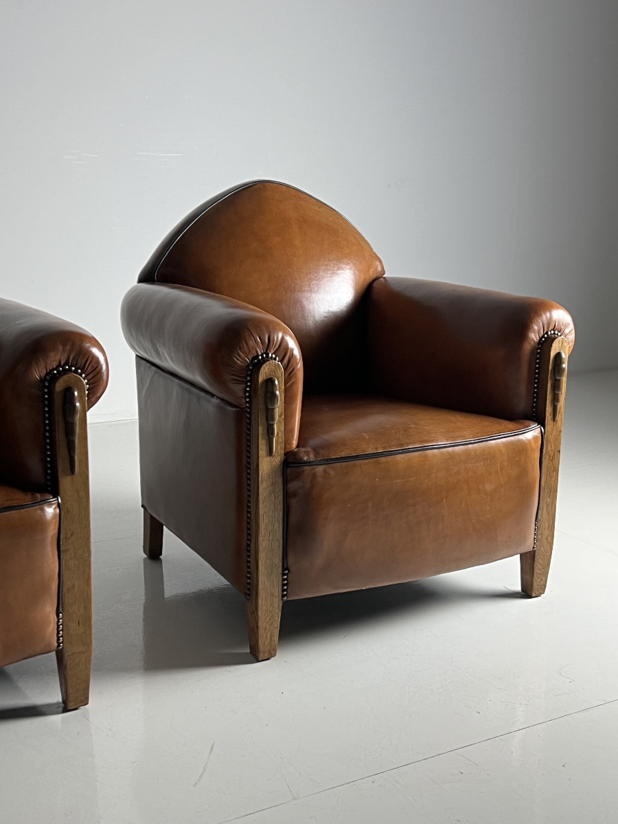 2x Art Deco Amsterdam School Sheepskin Club Chairs