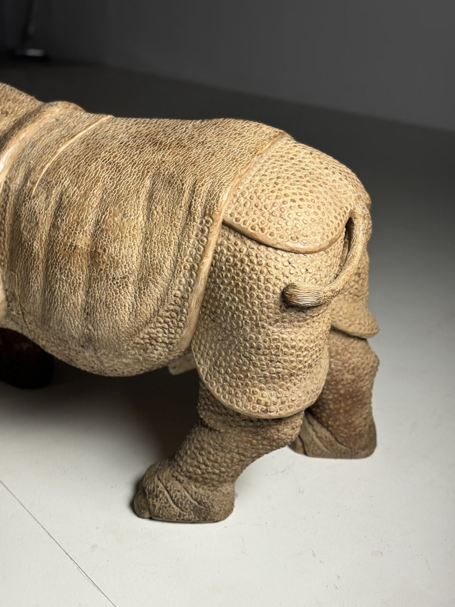 Statues de rhinocéros sculptées à la main dans les années 1960 (134 cm)  Un chef-d'œuvre ! Il n-photo-8