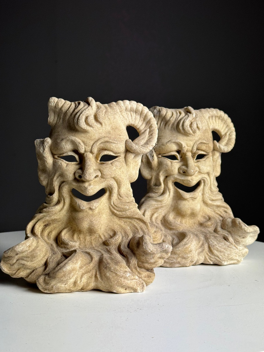 Hand-carved Marble Satyr Masks From Italy-photo-2