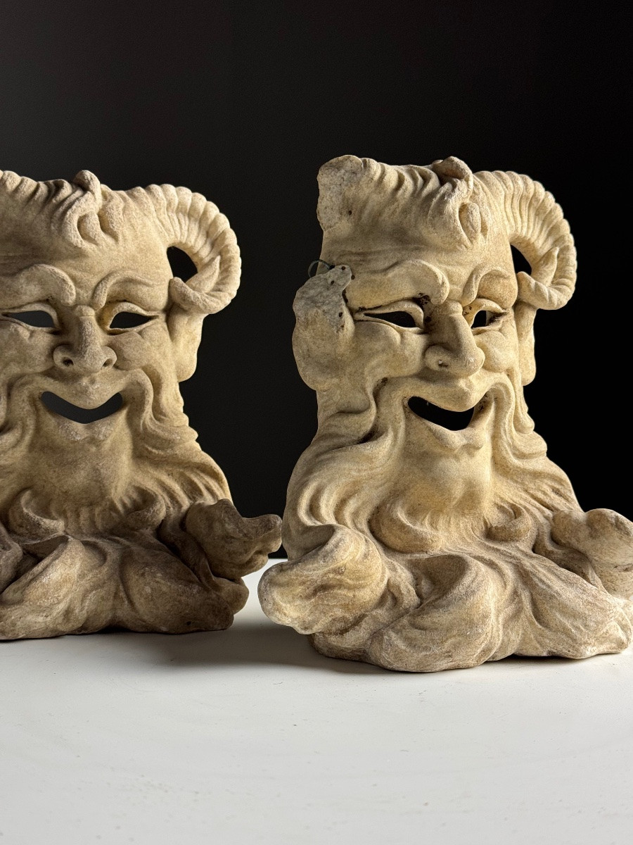 Hand-carved Marble Satyr Masks From Italy-photo-3
