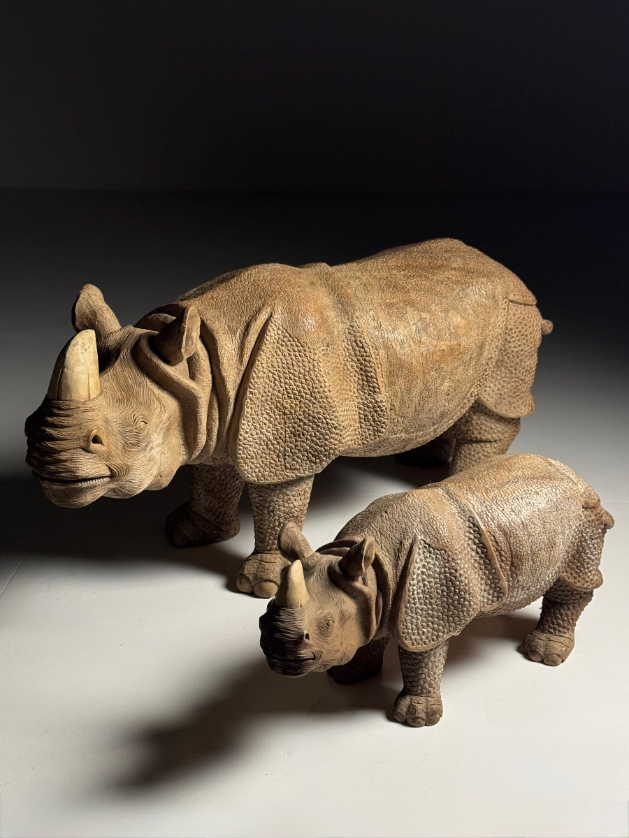Large-scale, Hand-carved Rhinoceros Sculptures, 1960-photo-2