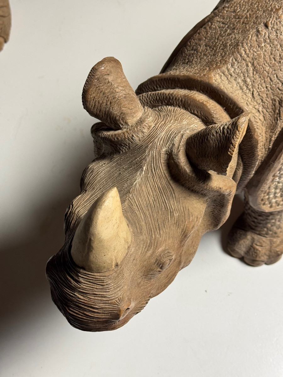 Large-scale, Hand-carved Rhinoceros Sculptures, 1960-photo-4