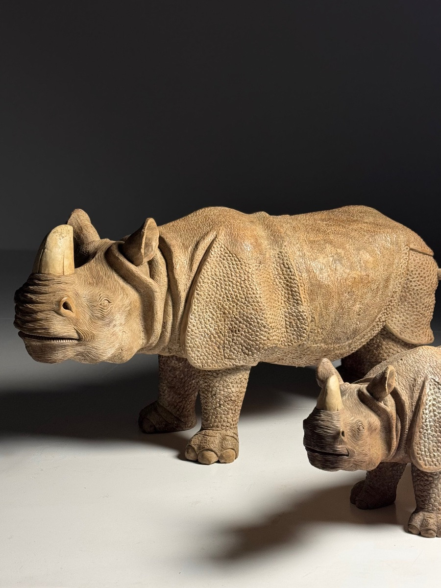 Large-scale, Hand-carved Rhinoceros Sculptures, 1960-photo-3