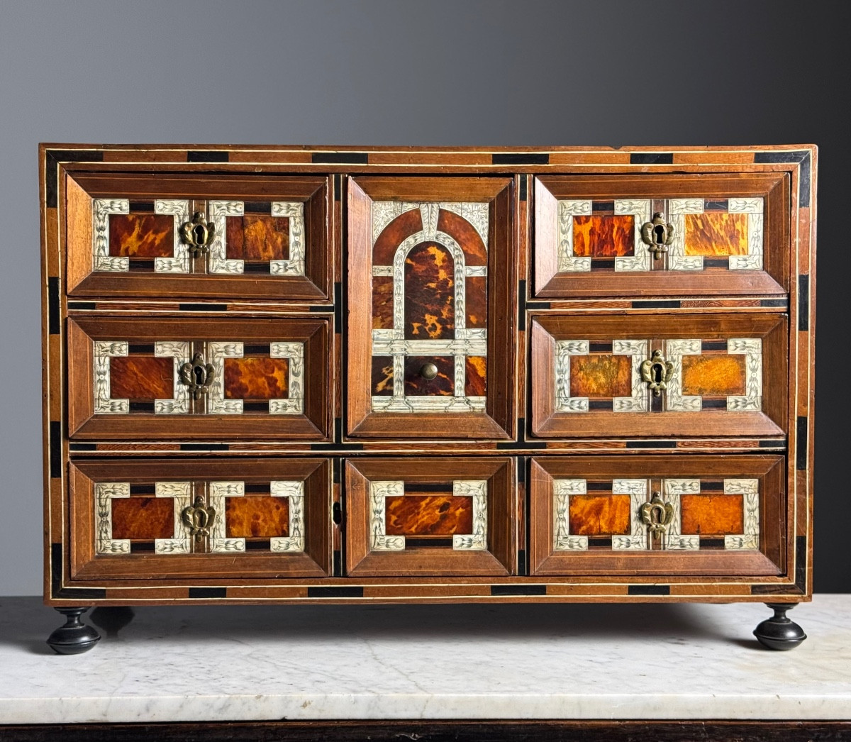 19th Century Art Cabinet In Marquetry Wood