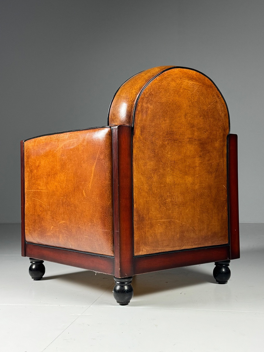 Art Deco Style Sheepskin Leather Club Chairs-photo-3