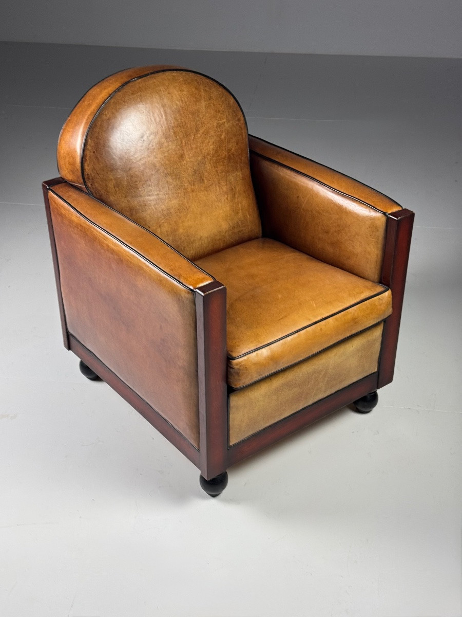 Art Deco Style Sheepskin Leather Club Chairs-photo-4