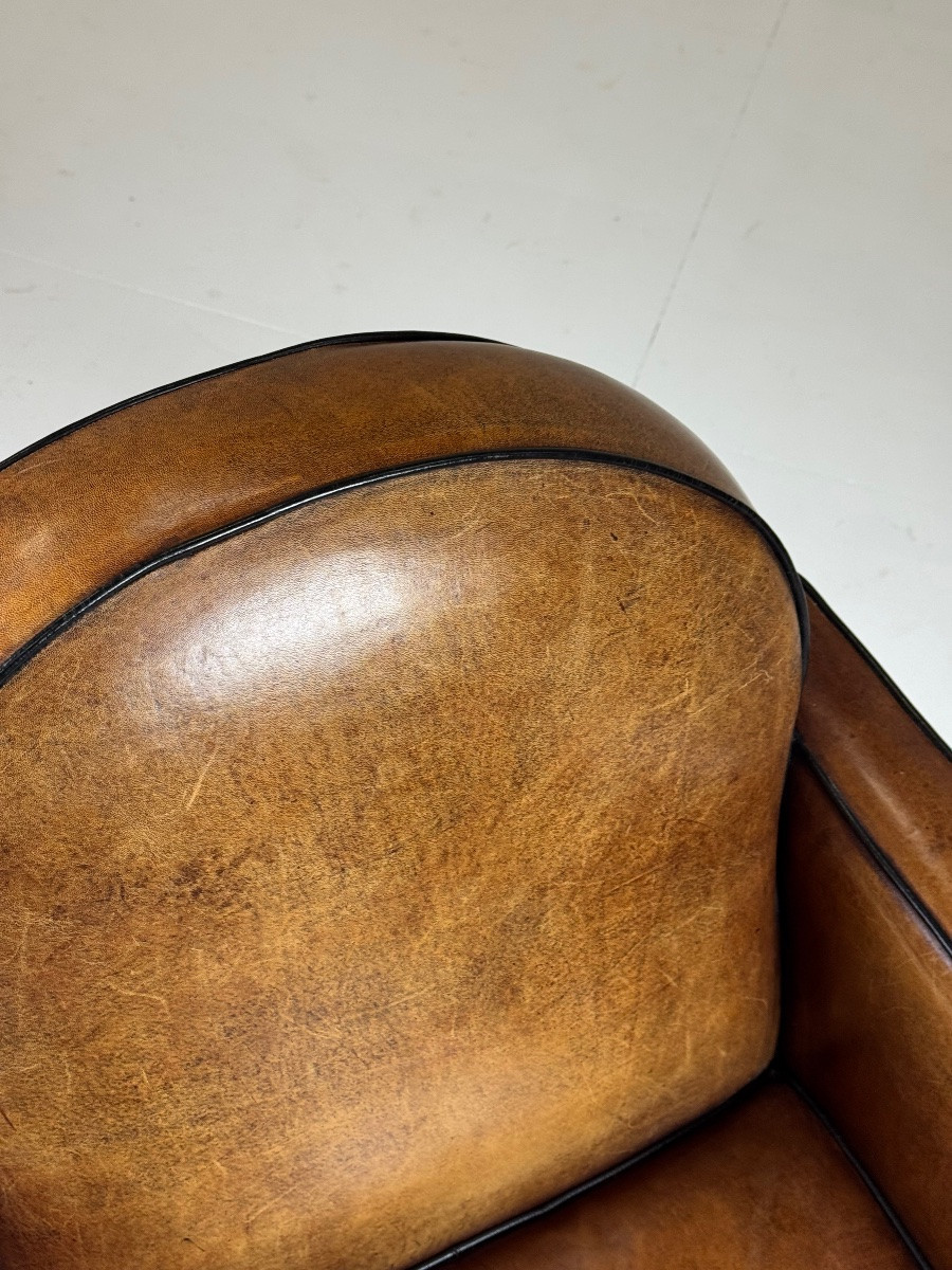 Art Deco Style Sheepskin Leather Club Chairs-photo-2