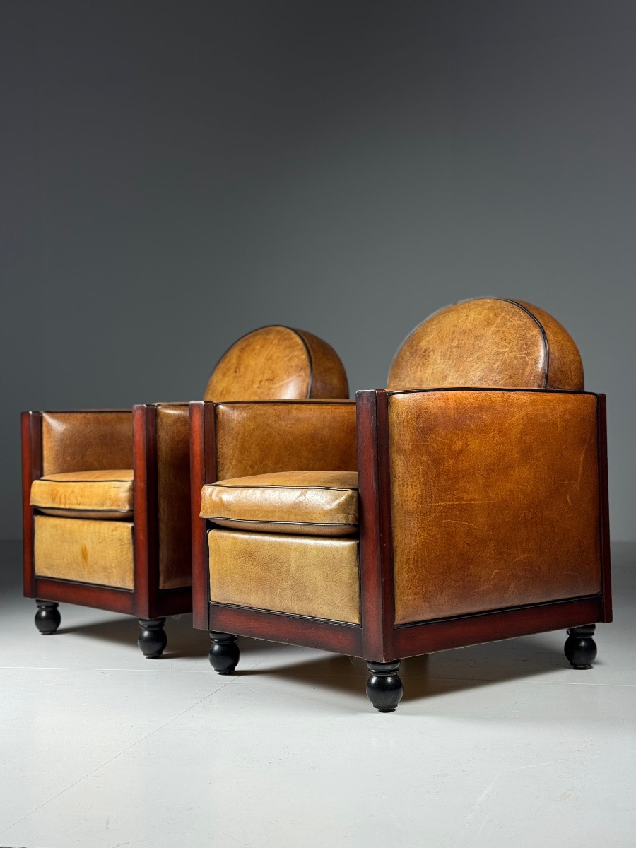 Art Deco Style Sheepskin Leather Club Chairs-photo-7