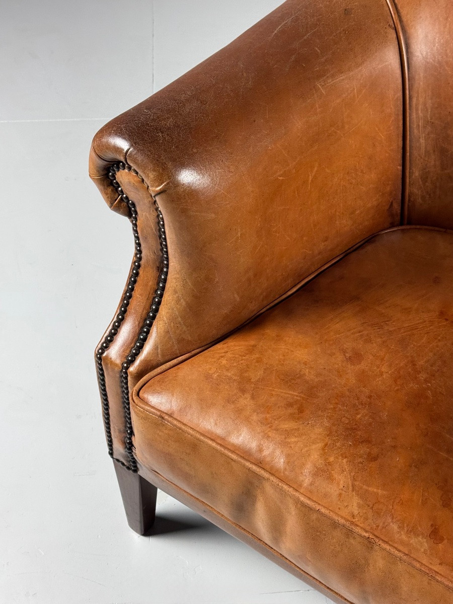 Set Of 2 Sheepskin Leather Club Chairs-photo-4