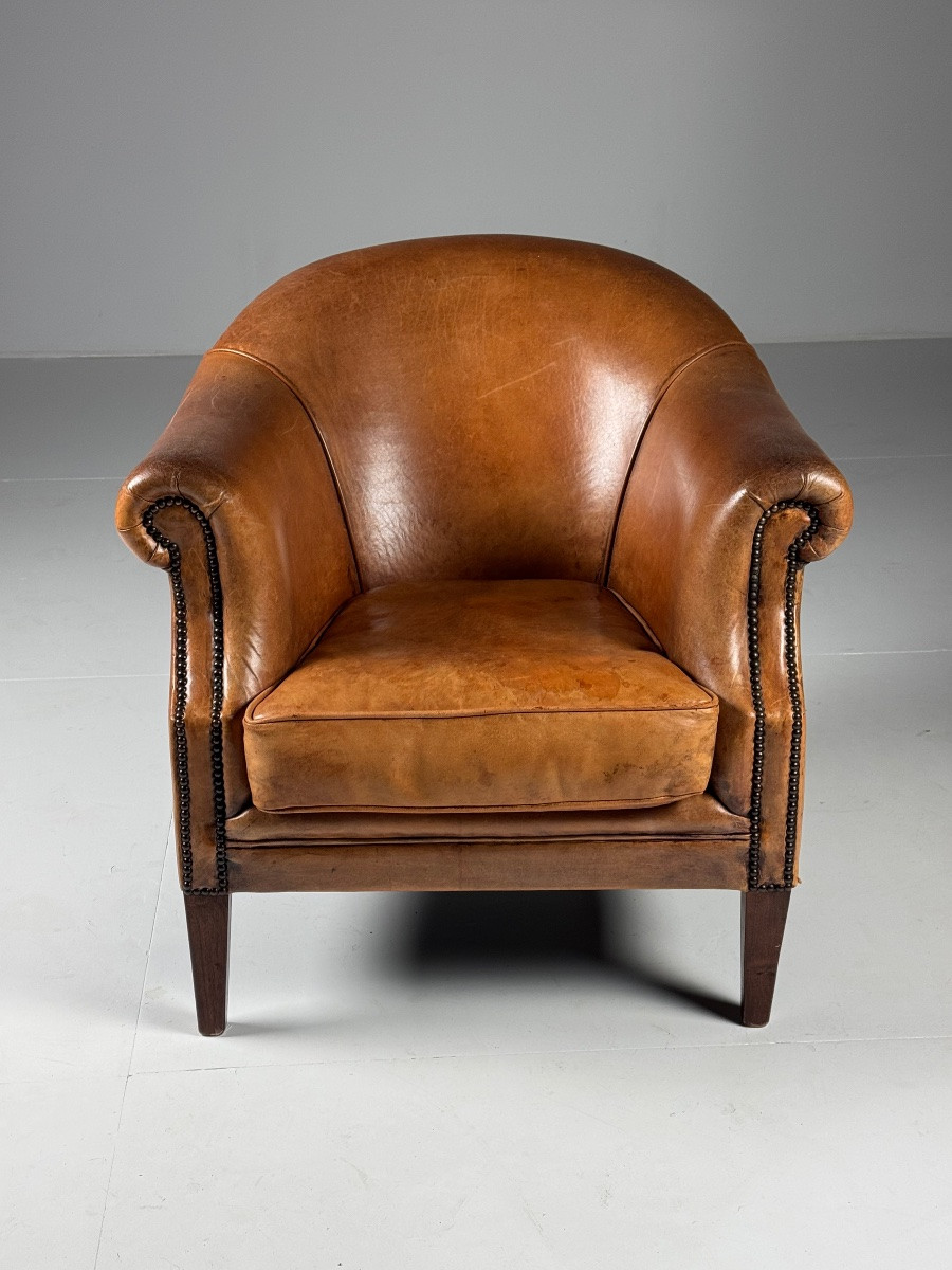 Set Of 2 Sheepskin Leather Club Chairs-photo-2