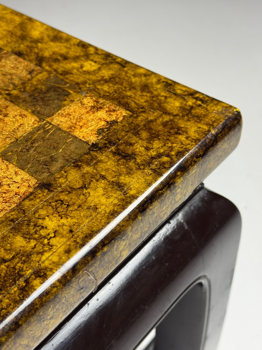 Table basse asiatique carrée en damier -photo-1