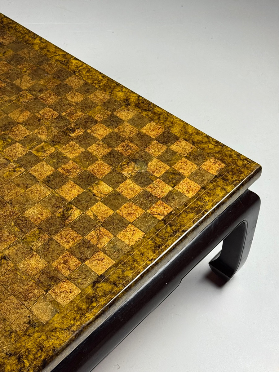 Table basse asiatique carrée en damier -photo-7