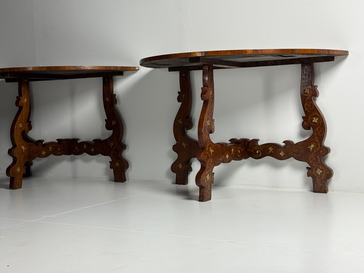 Set Of 2 Italian Demi-lune Tables From The 19th Century-photo-3