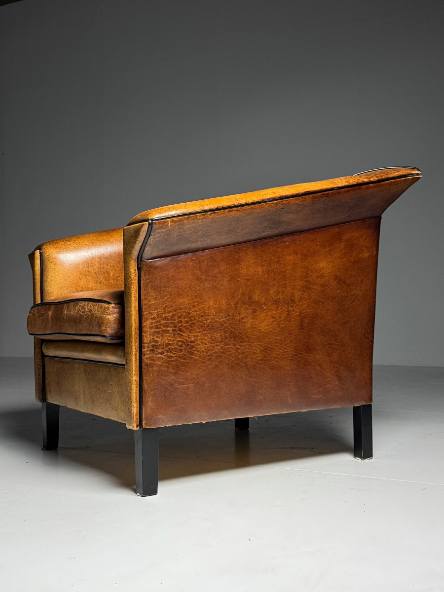 Set Of 2 Art Deco Sheepskin Leather Club Chairs-photo-4