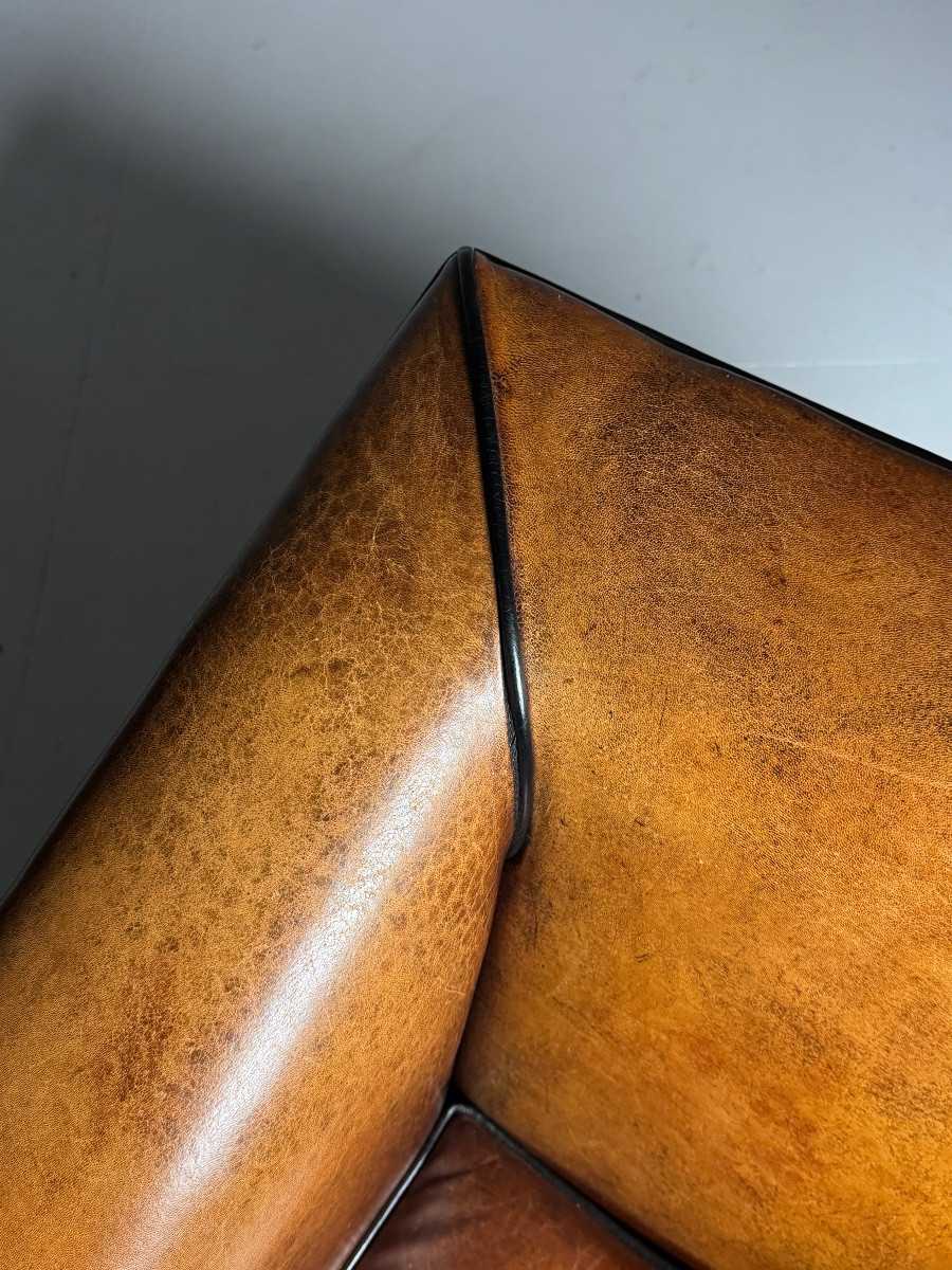 Set Of 2 Art Deco Sheepskin Leather Club Chairs-photo-6