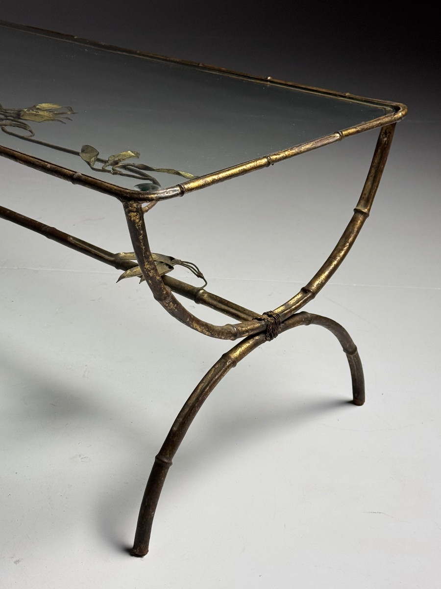 Table basse en faux bambou, métal et verre-photo-4