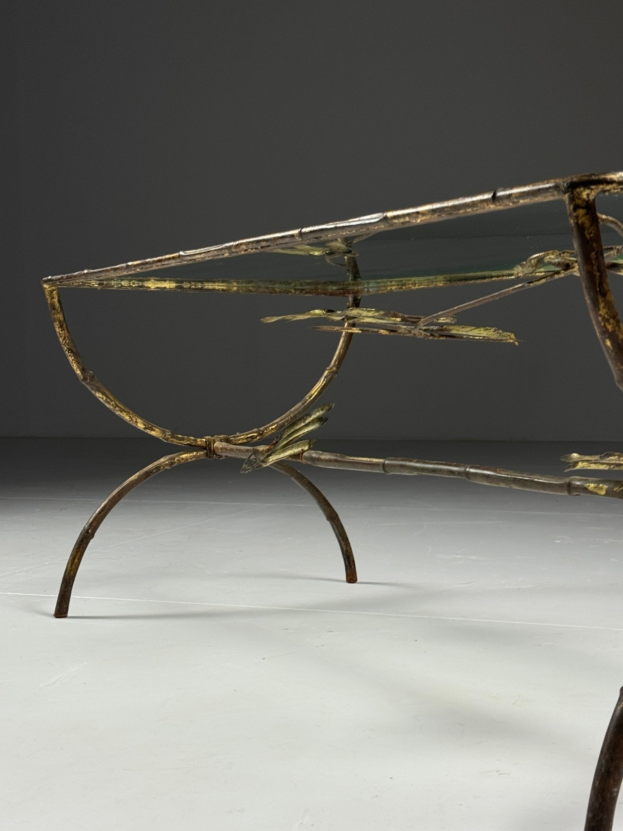 Table basse en faux bambou, métal et verre-photo-7