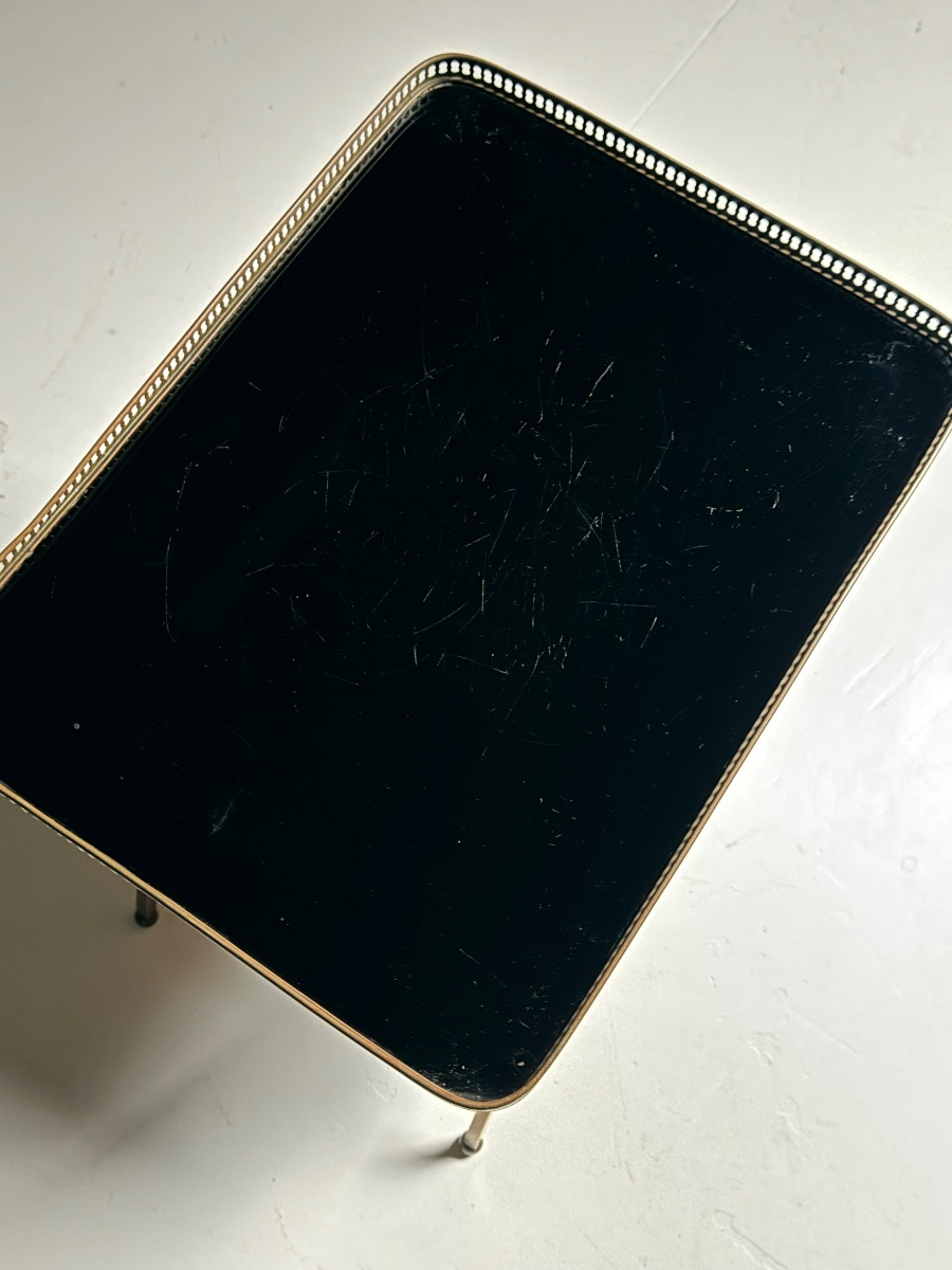 Table d'appoint Mid-century en verre noir-photo-4