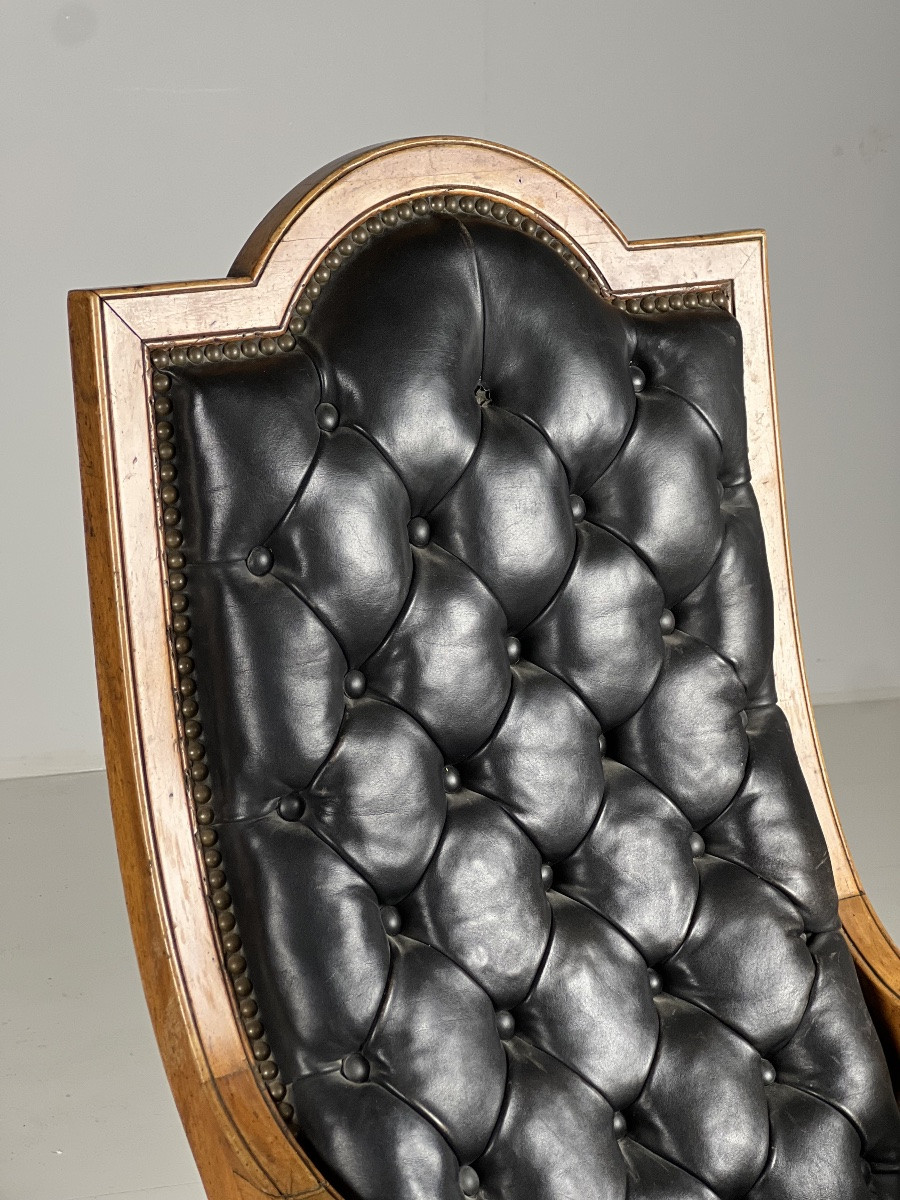 Chaise De Bibliothèque Française En Cuir Noir-photo-2