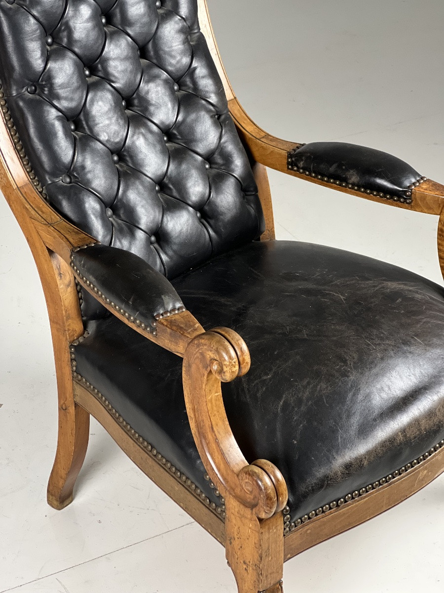 Chaise De Bibliothèque Française En Cuir Noir-photo-3