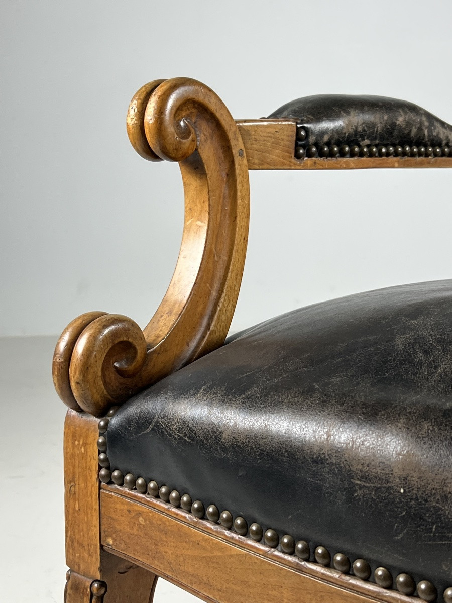 Chaise De Bibliothèque Française En Cuir Noir-photo-4