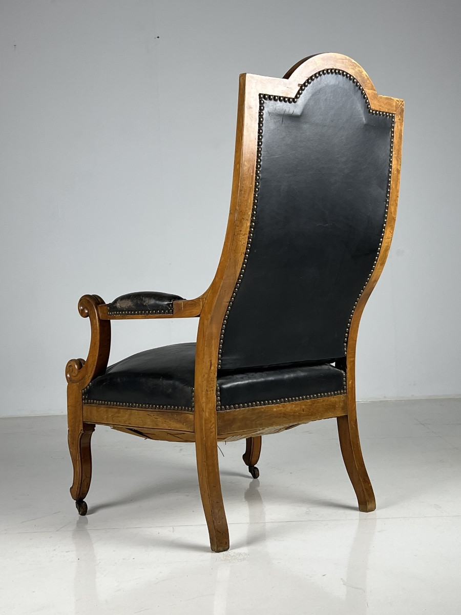 Chaise De Bibliothèque Française En Cuir Noir-photo-3