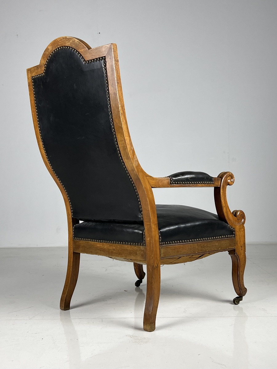 Chaise De Bibliothèque Française En Cuir Noir-photo-4
