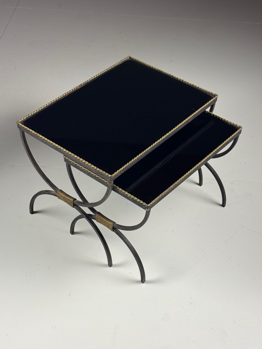 Tables gigognes vintage en verre noir-photo-3